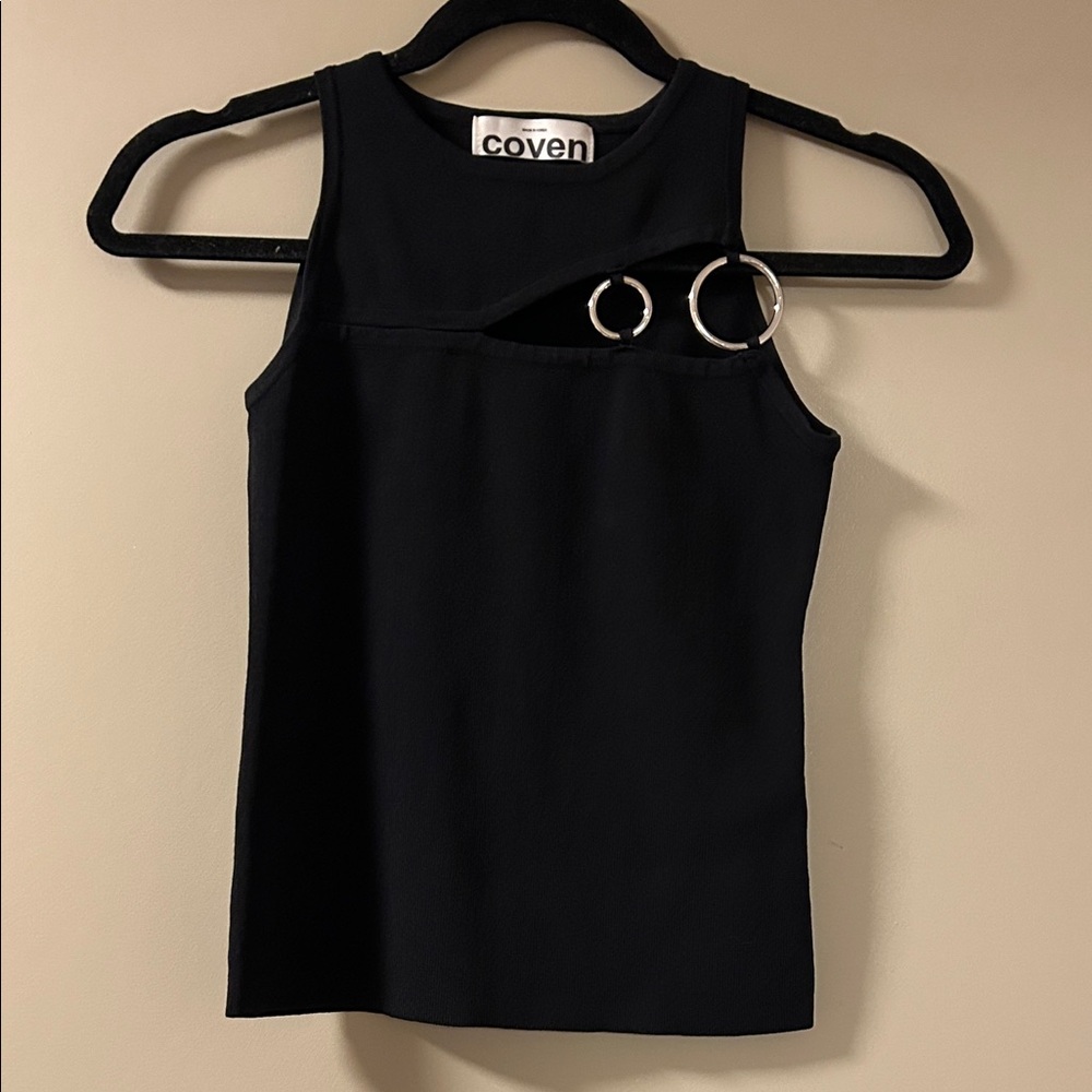 Coven Black Tank Top with Metal Ring Details